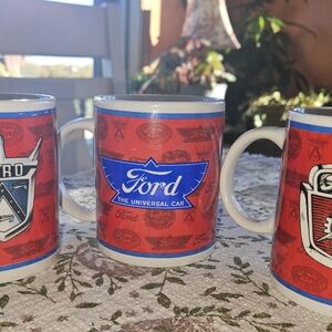 Set of 3 Motor Ford Co. Coffee Mugs with Vintage Logos New